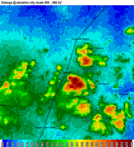 Zalanga elevation map