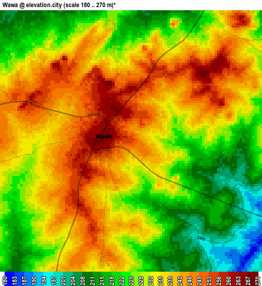 Wawa elevation map