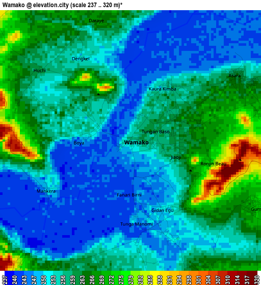 Wamako elevation map