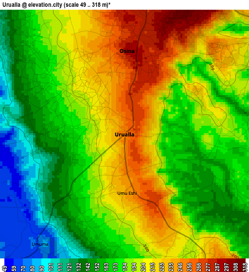 Urualla elevation map