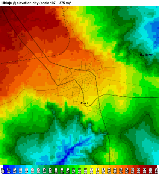 Ubiaja elevation map