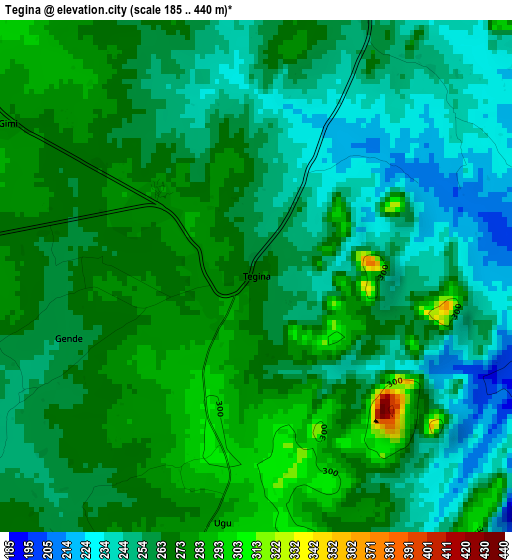 Tegina elevation map