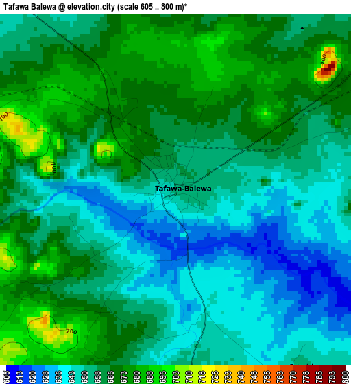 Tafawa Balewa elevation map