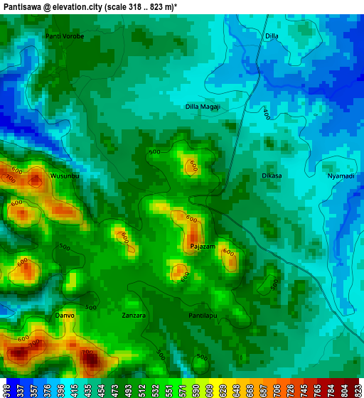 Pantisawa elevation map