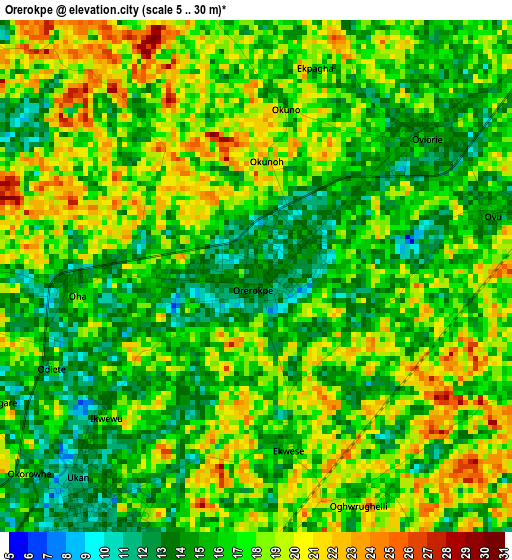 Orerokpe elevation map