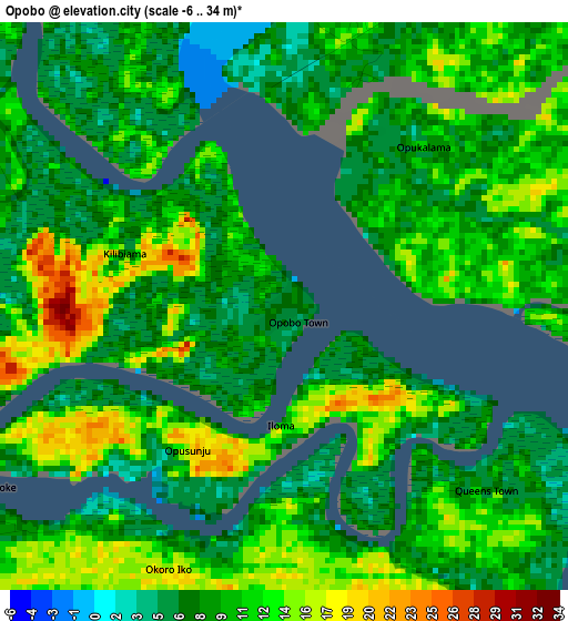 Opobo elevation map