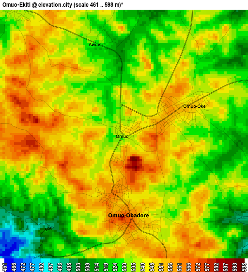 Omuo-Ekiti elevation map