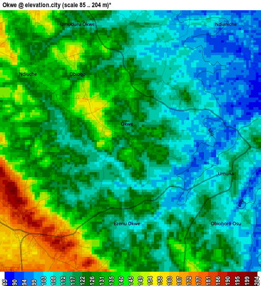 Okwe elevation map