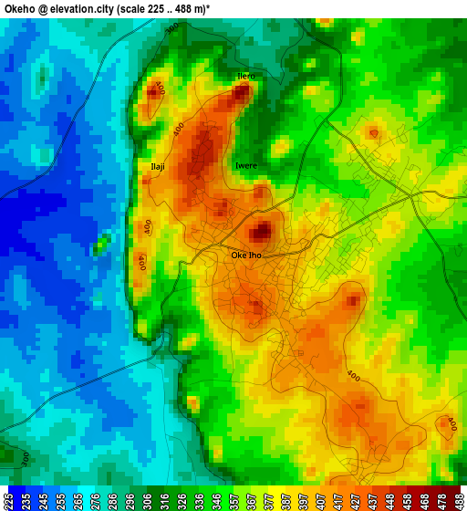 Okeho elevation map