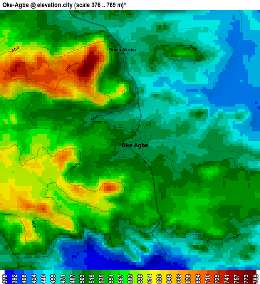 Oke-Agbe elevation map