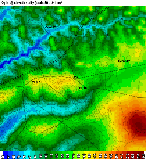 Ogidi elevation map