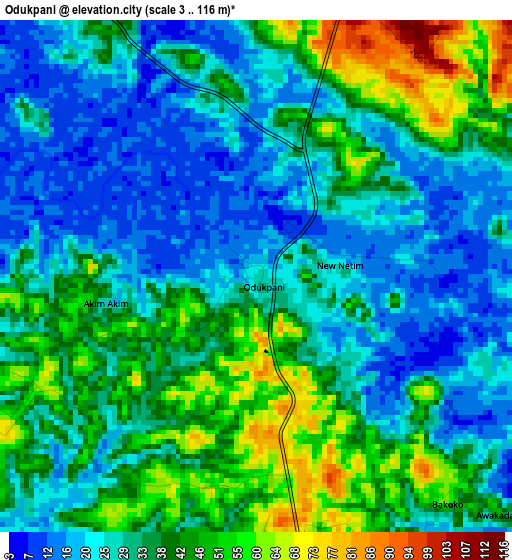 Odukpani elevation map