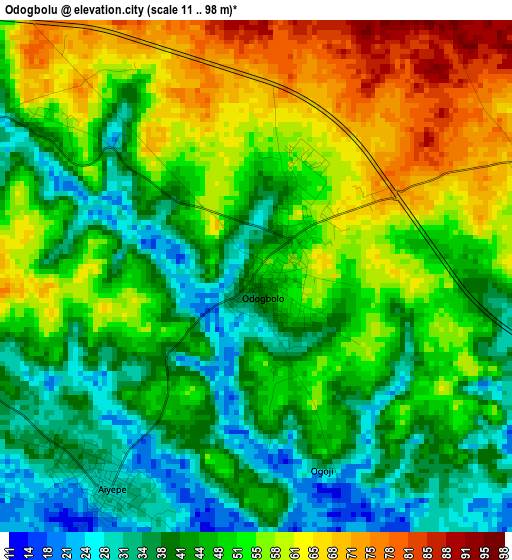 Odogbolu elevation map