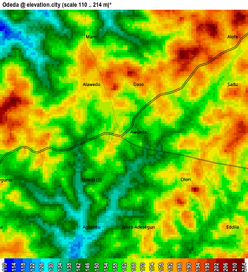 Odeda elevation map