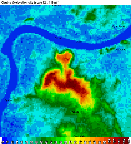 Obubra elevation map