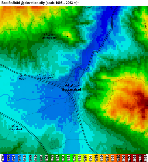 Bostānābād elevation map