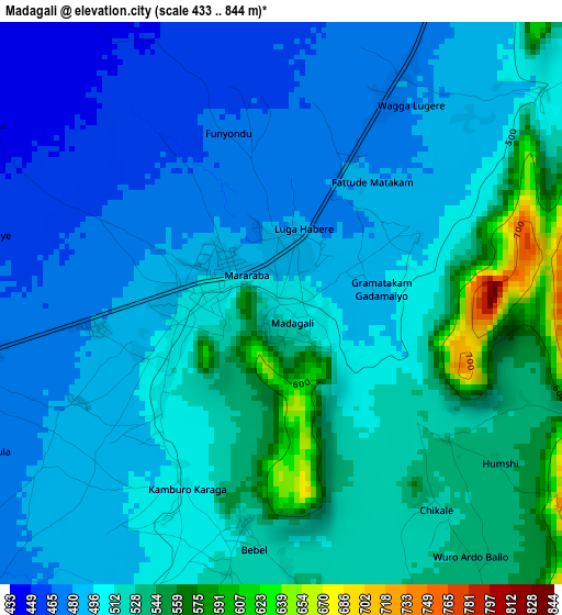 Madagali elevation map