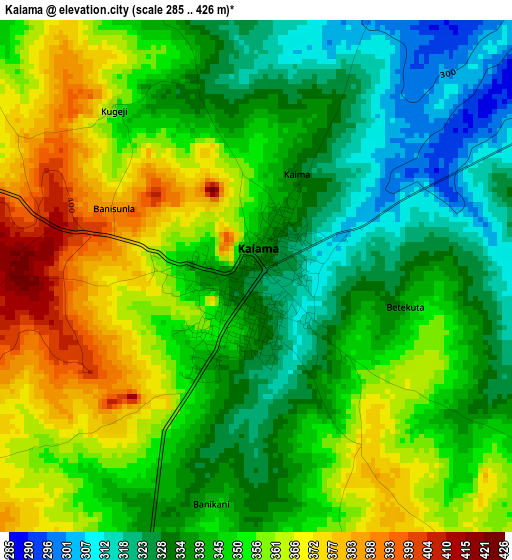 Kaiama elevation map