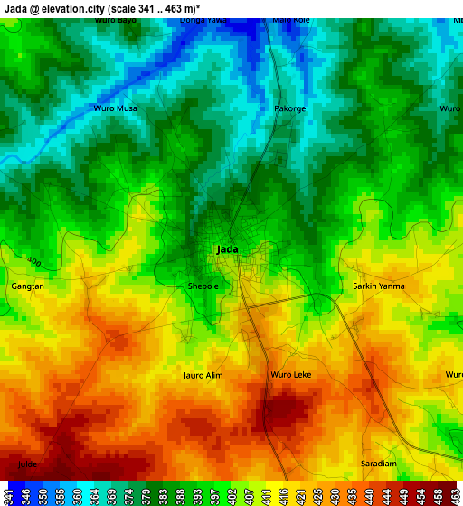 Jada elevation map