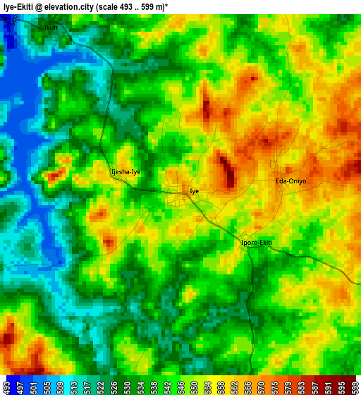 Iye-Ekiti elevation map