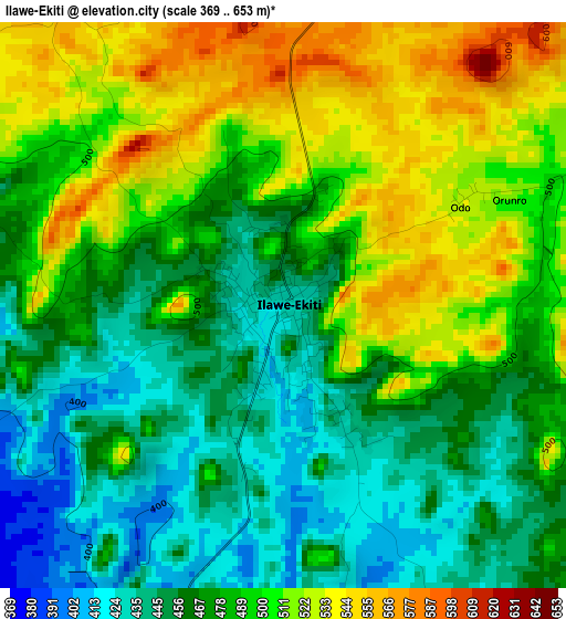 Ilawe-Ekiti elevation map