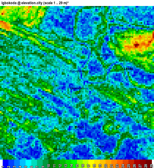 Igbokoda elevation map