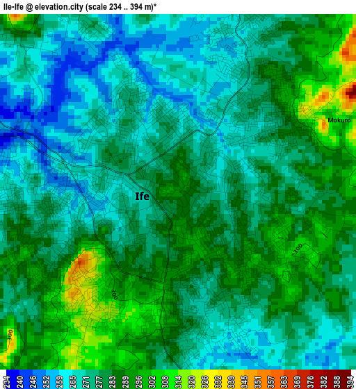 Ile-Ife elevation map