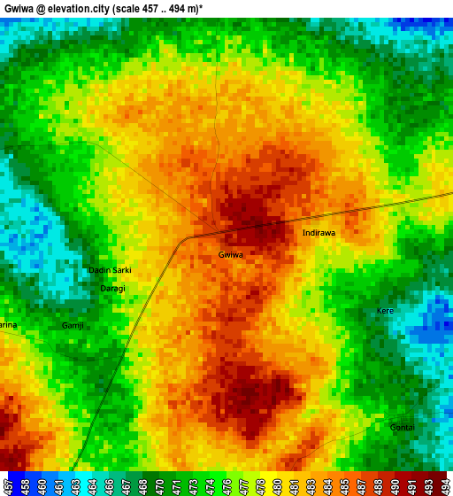 Gwiwa elevation map