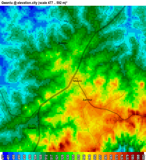 Gwantu elevation map