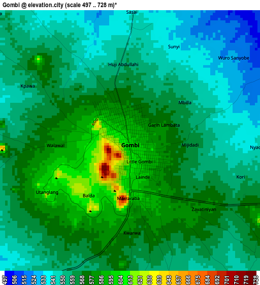 Gombi elevation map