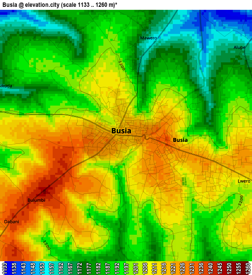 Busia elevation map