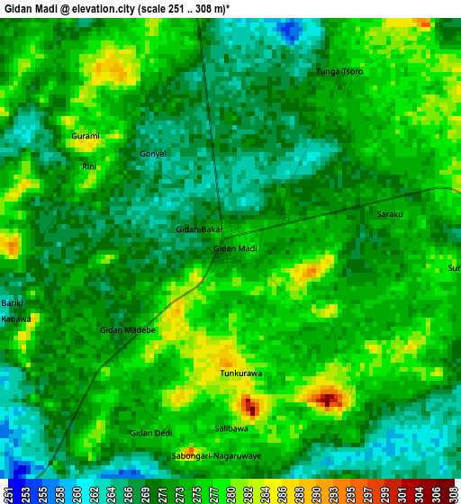 Gidan Madi elevation map