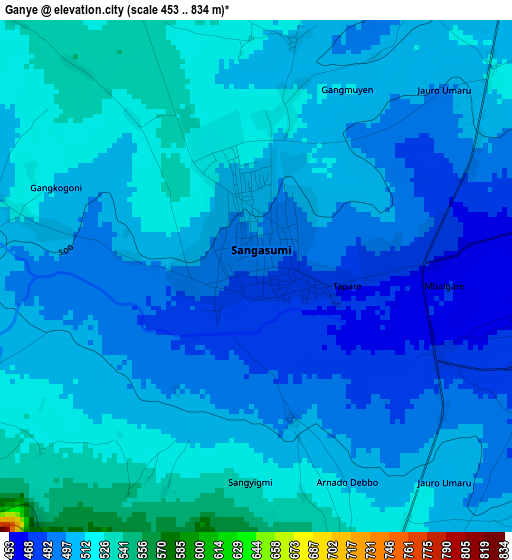 Ganye elevation map