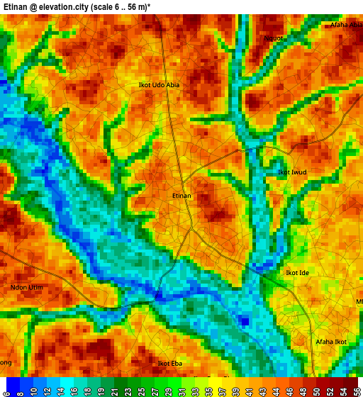 Etinan elevation map