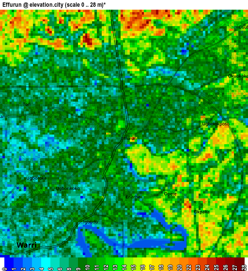 Effurun elevation map