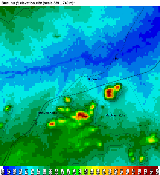 Bununu elevation map