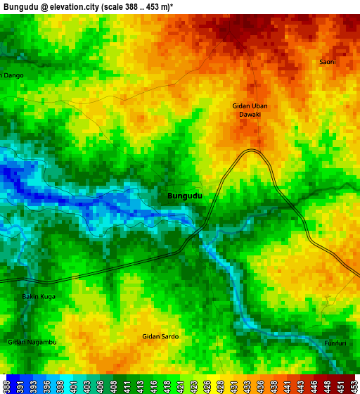 Bungudu elevation map