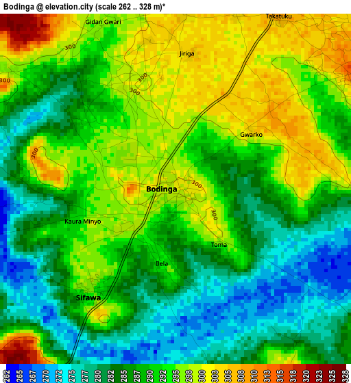 Bodinga elevation map