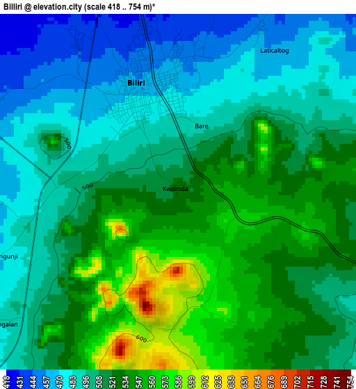 Billiri elevation map