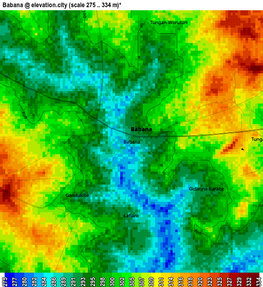 Babana elevation map