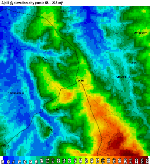 Ajalli elevation map