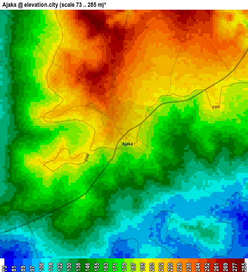 Ajaka elevation map