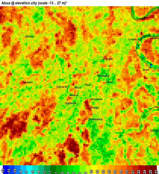 Abua elevation map