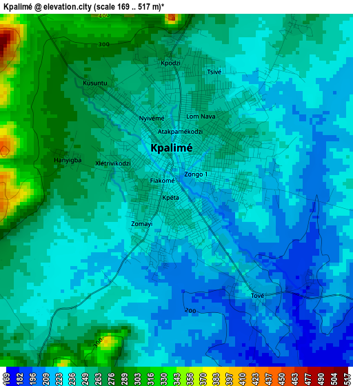 Kpalimé elevation map