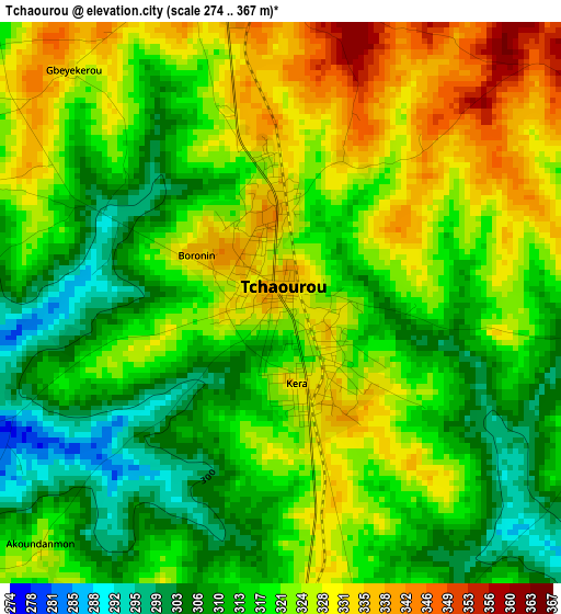 Tchaourou elevation map