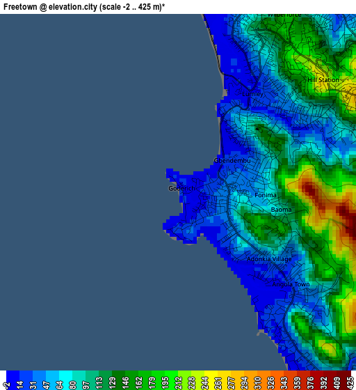 Freetown elevation map