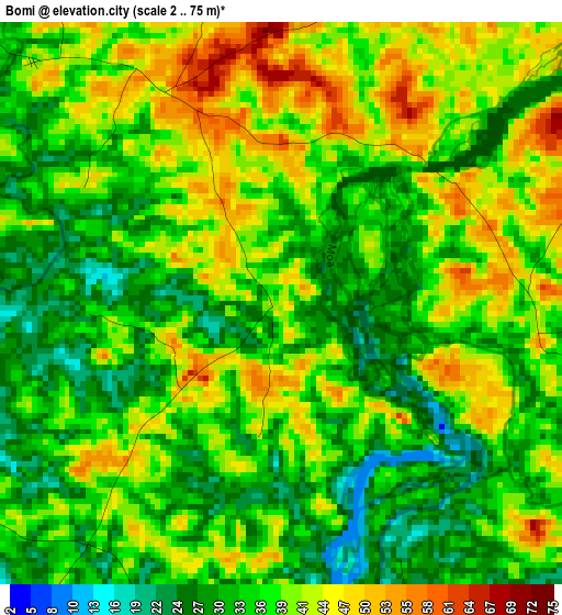 Bomi elevation map