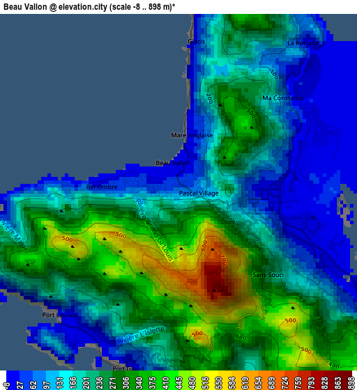 Beau Vallon elevation map