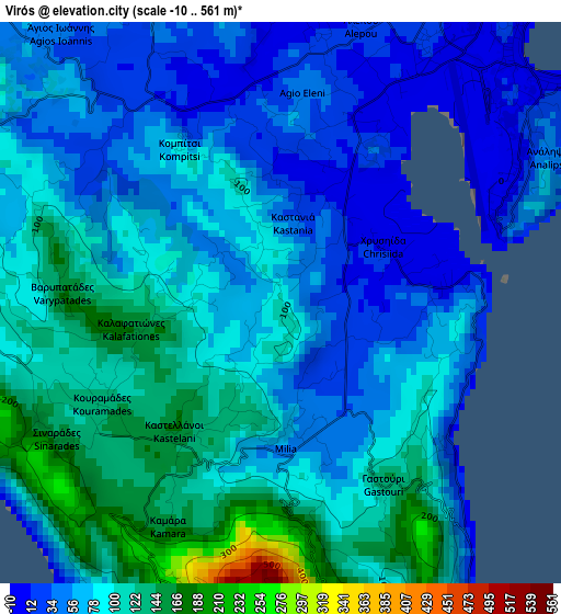 Virós elevation map