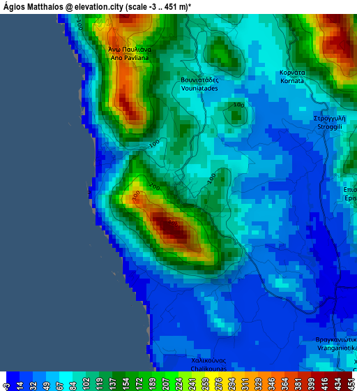 Ágios Matthaíos elevation map